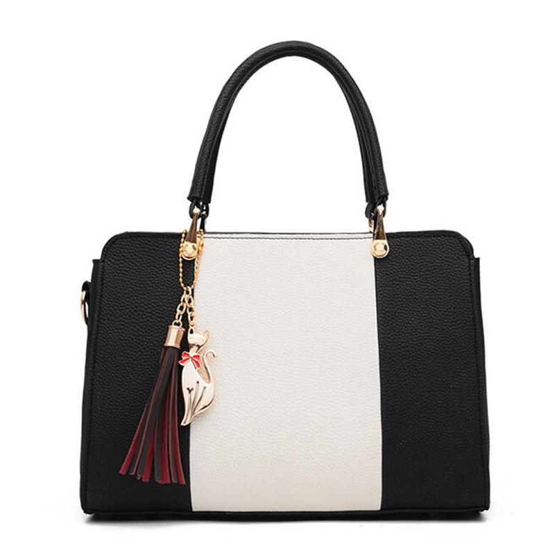 Yogodlns Patchwork Shoulder Bag - Women's Tassel Tote - PU Leather Crossbody Purse - Versatile Style