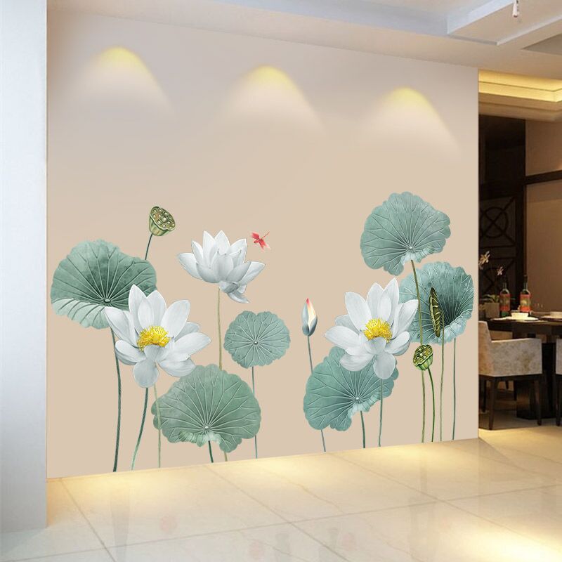 DIY Giant Lotus Flower Wall Art Stickers Living Room Decoration TV Sofa Background Home Decor Wall Cover Posters: Default Title