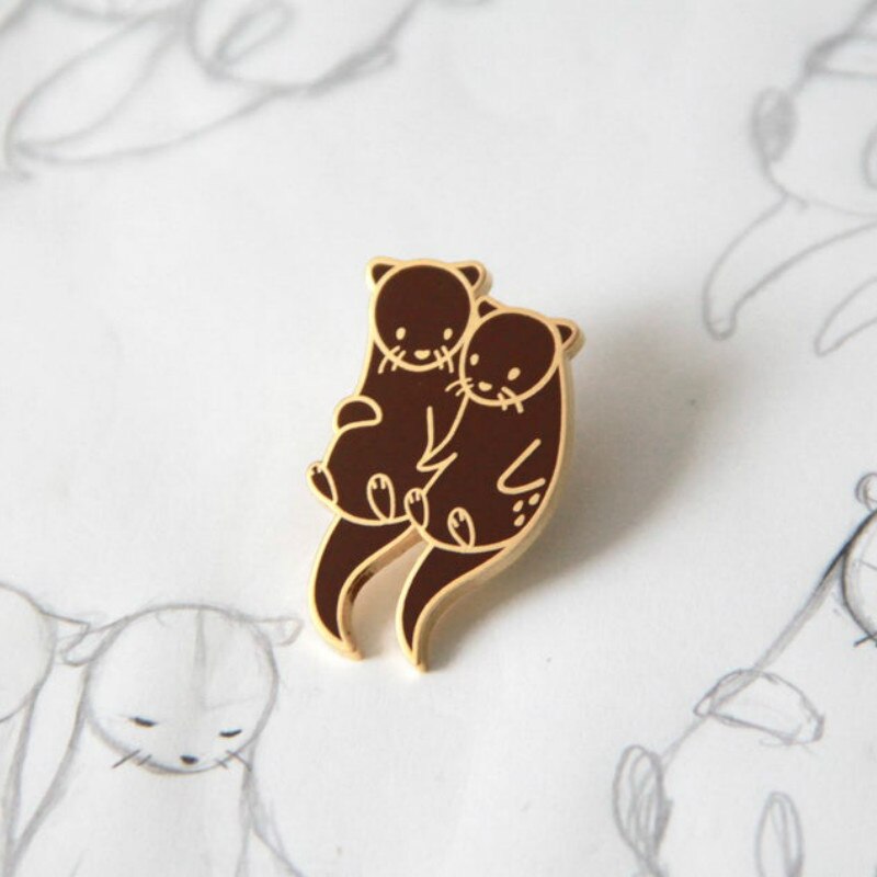 Otters Holding Handen Email Revers Pin Badge Pinnen Hoeden Kleding Unieke Rugzak Decor Sieraden Vrouwen Accessorie