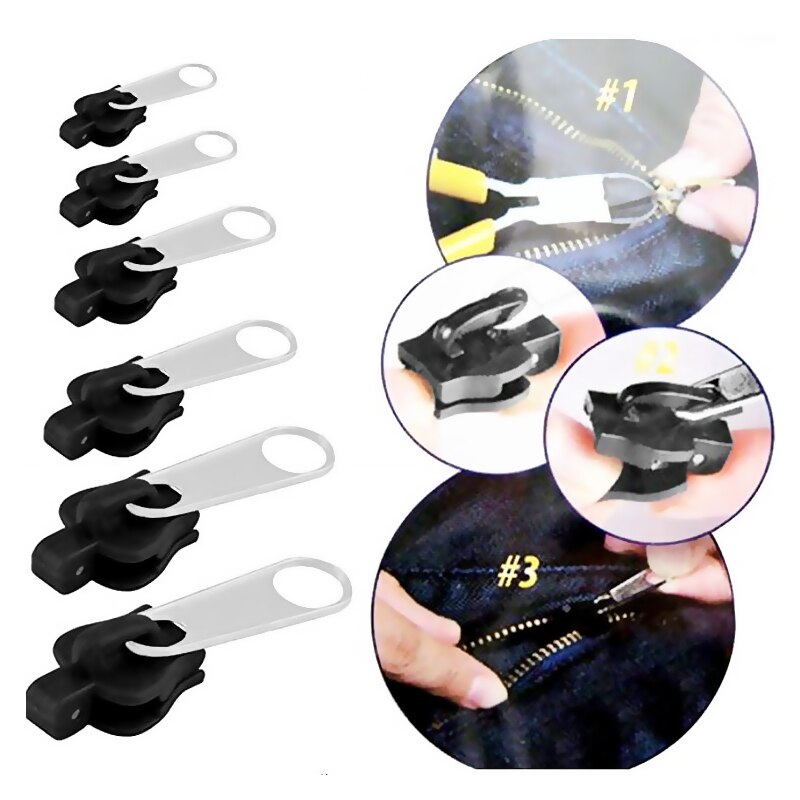 6Pcs/Set DIY Tools Universal Instant Fix Zipper Repair Kit Replacement Zip Slider Teeth Zippers For Sewing Clothes