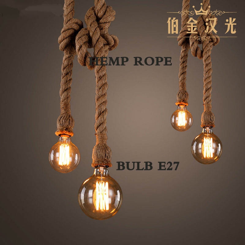Corde de chanvre pendentif lumières vintage rétro personnalité industrielle suspension lampe pour loft salon restaurant Edison lampe à main