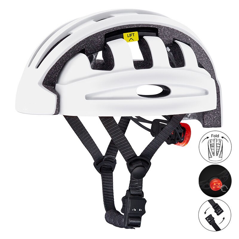 Casco de ciclismo plegable portátil para hombre, para bicicleta de montaña, para Ciudad y carretera, ligero con luz trasera: white
