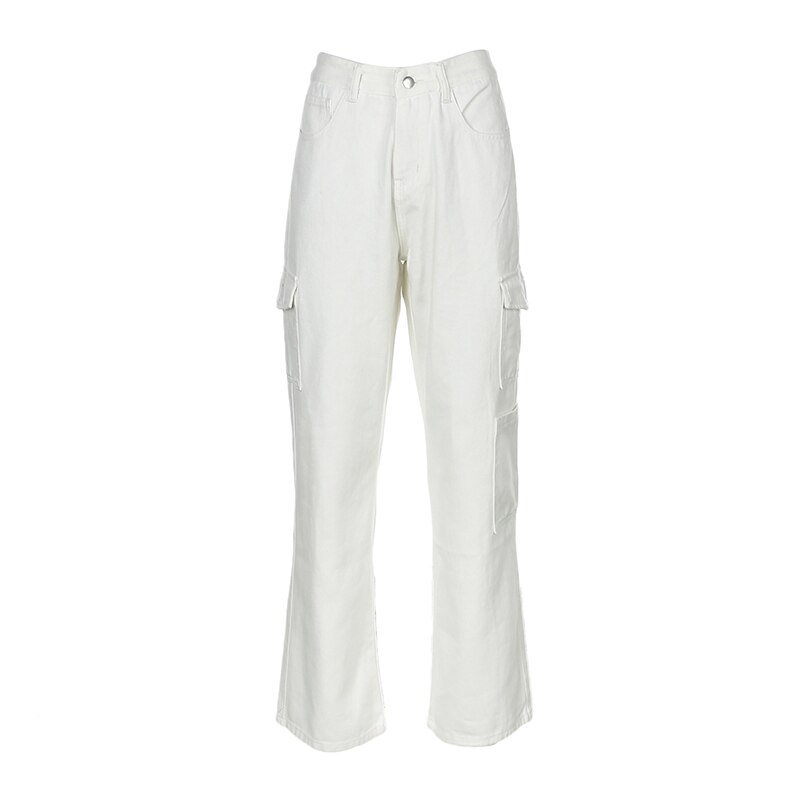 Casual oversize joggingbukser til kvinder basic cool joggers kvinder jeans streetwear bukser med brede ben bukser stor lomme sød og psyko: Hvid / L