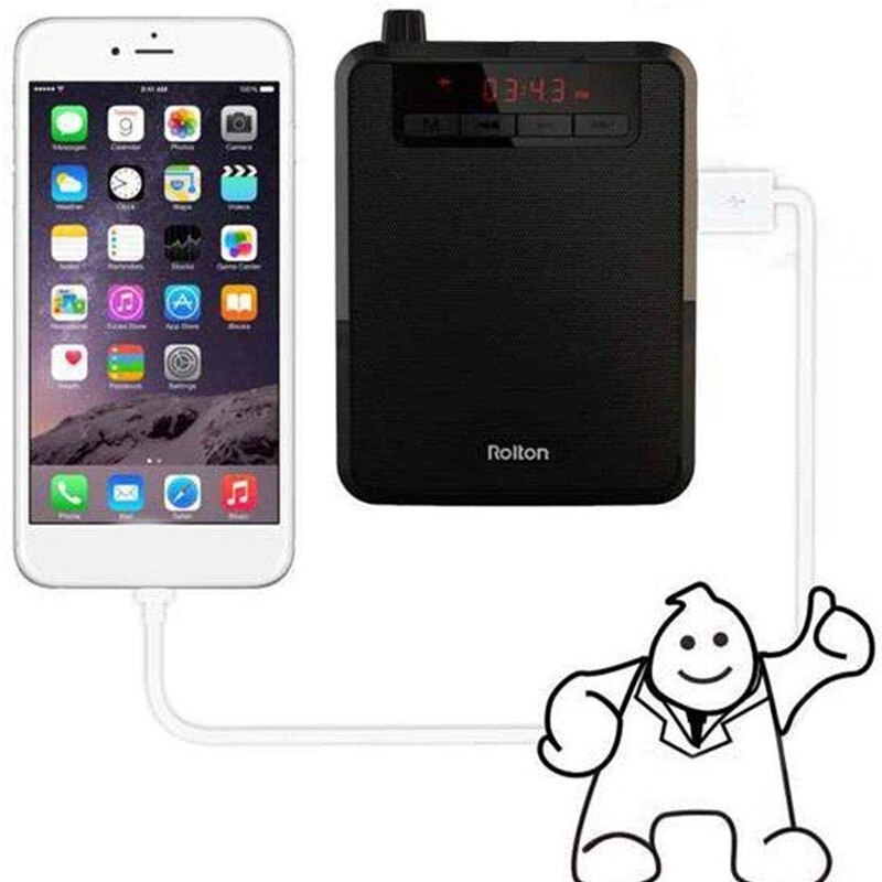 Rolton k300 megaphone portátil amplificador de voz banda cintura clipe suporte fm rádio tf mp3 alto-falante power bank guias turísticos, professores