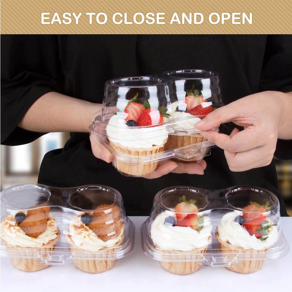 50pcs Kitchen Storage Transparent Paper Cup Cake Box Storage Box 2 Cavity Stackable Small Cake Cup Disposable Packaging Box