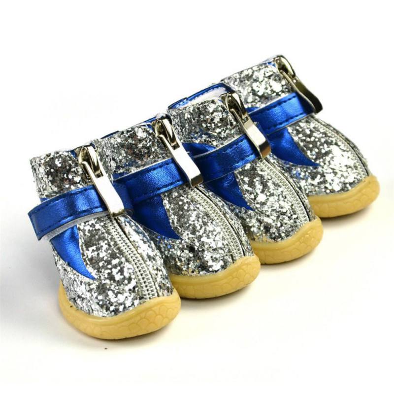 4Pcs Dikke Bont Hond Schoenen Reflecterende Winter Schoenen Huisdier Voor Kleine Honden Schoenen Bone Anti-Slip Snowboots voor Teddy Poedel Voor Puppy Ik: Blauw / XS