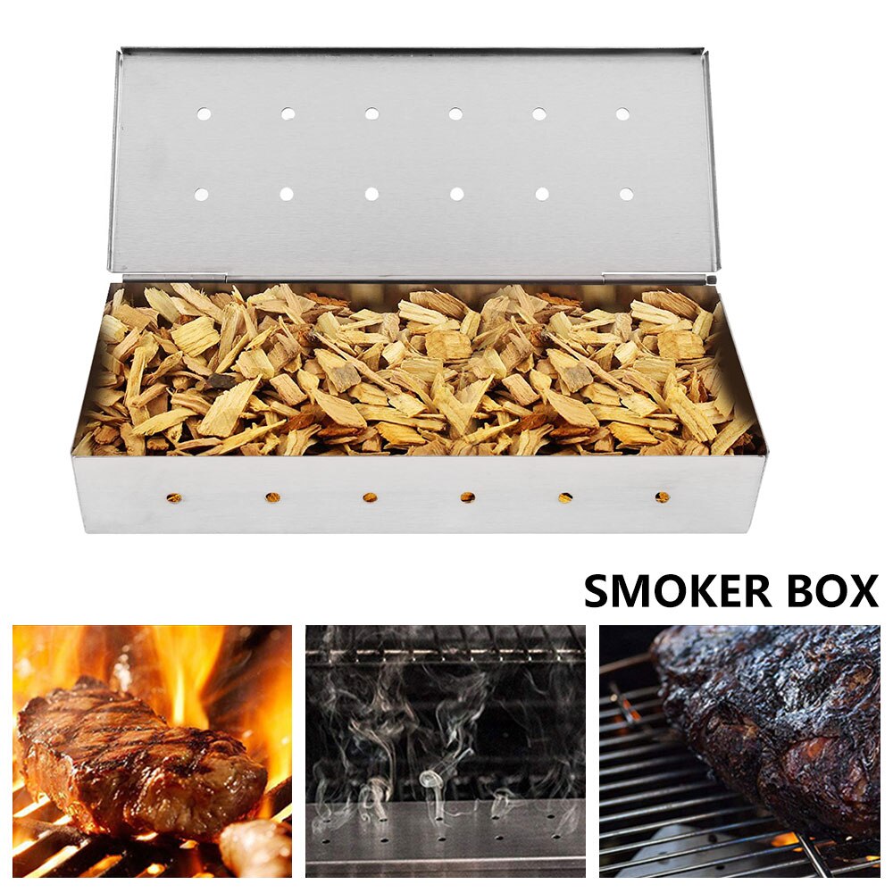 Roestvrij Staal Hout Chips Bbq Roker Box Indoor Outdoor Houtskool Gas Barbecue Grill Vlees Doordrenkt Rook Smaak Roker Doos