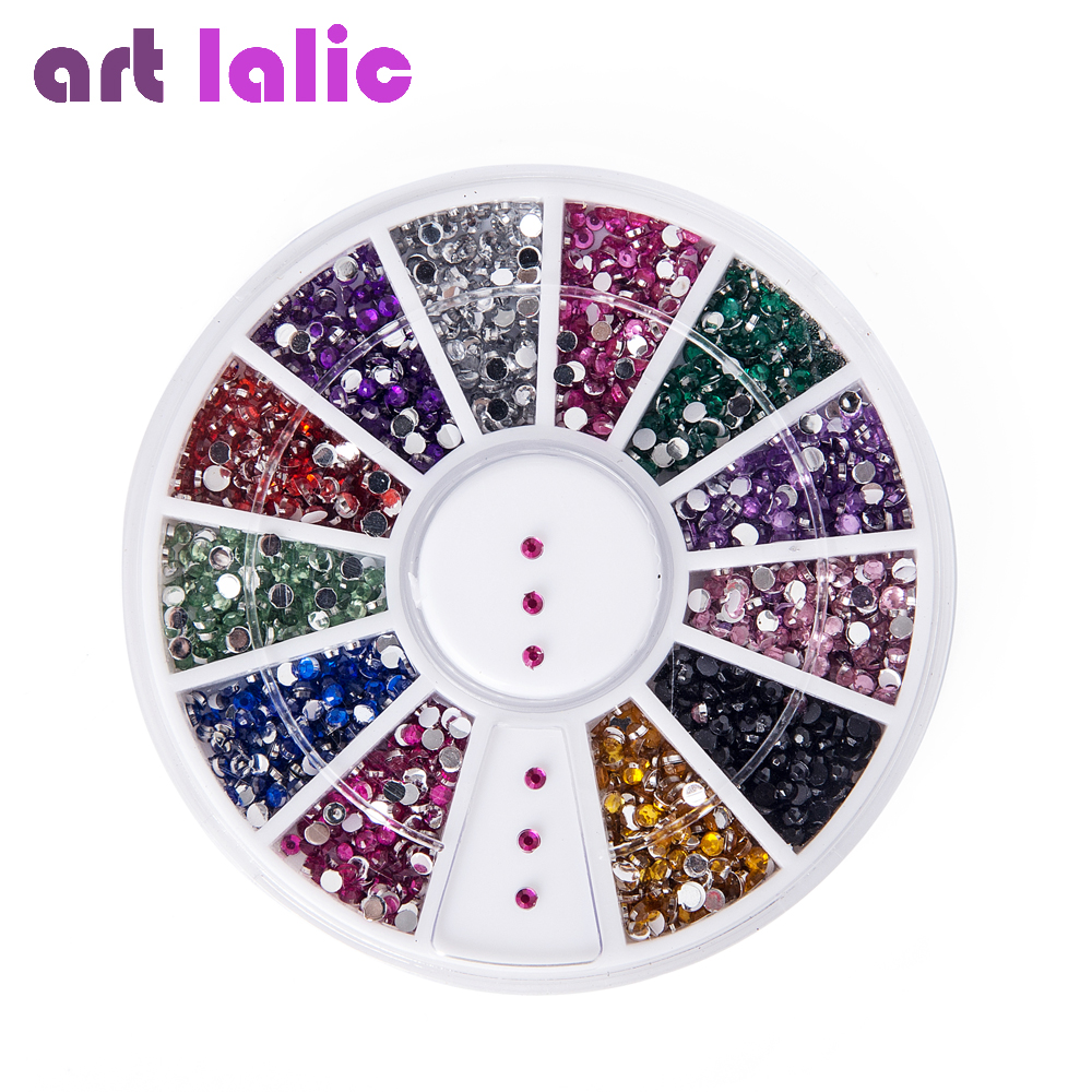 3000 Stuks 1.5Mm Diverse Kleuren Ronde Glitter Nail Art Decoraties Wiel Gems Rhinestones Sticker Strass