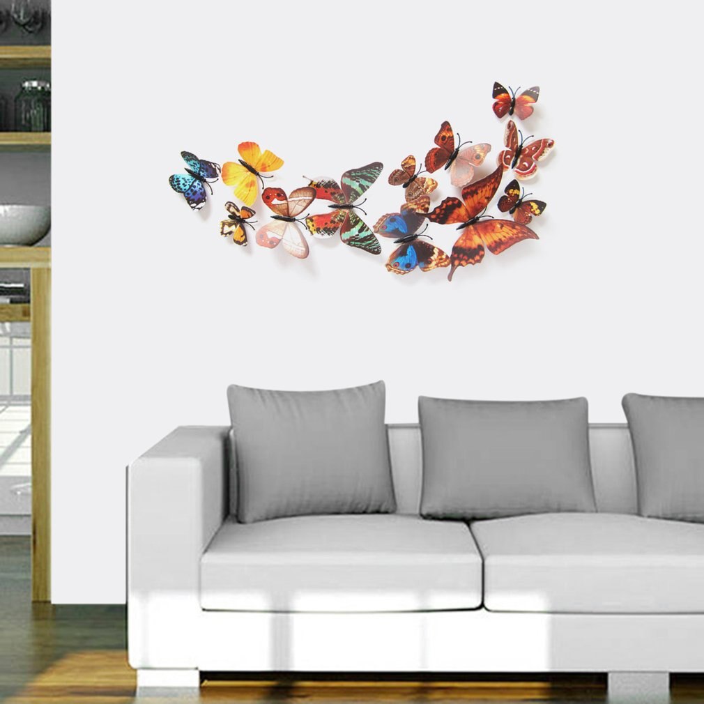 12 Uds PVC 3d mariposa decoración de pared bonitas mariposas pared calcomanías artísticas decoración del hogar arte de pared de habitación