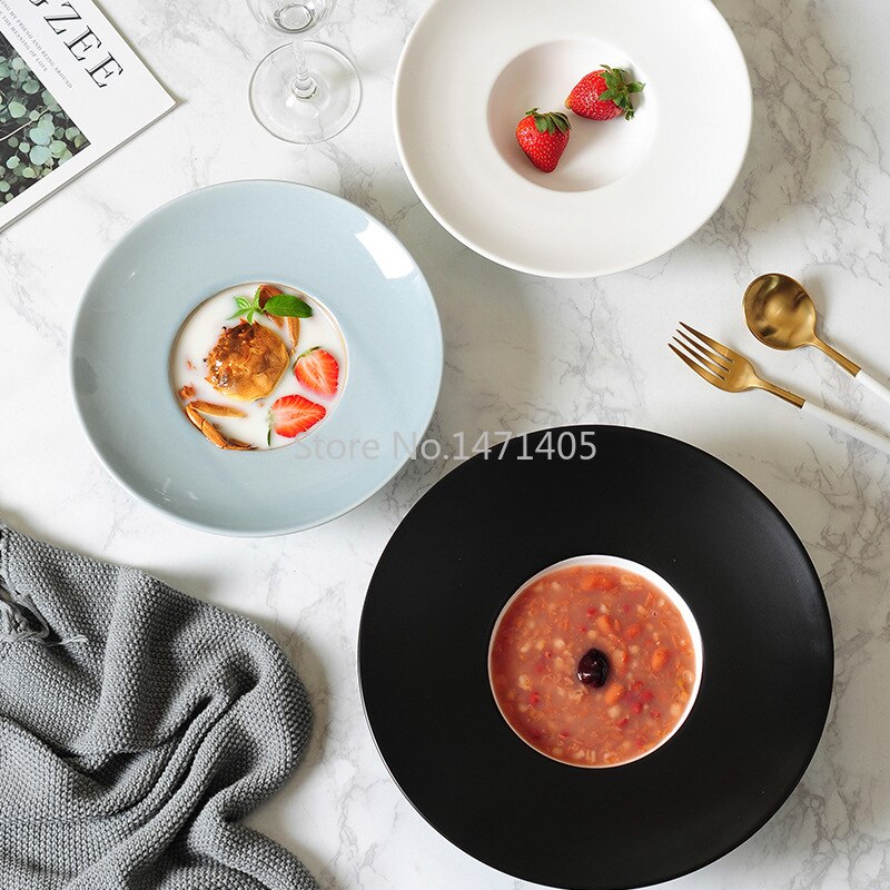 Straw Hat Plate Thick Soup Plate Bowl Western Restaurant Fruit Salad Soup Plate Deep Plate Flying Saucer Plate Straw Hat Bowl