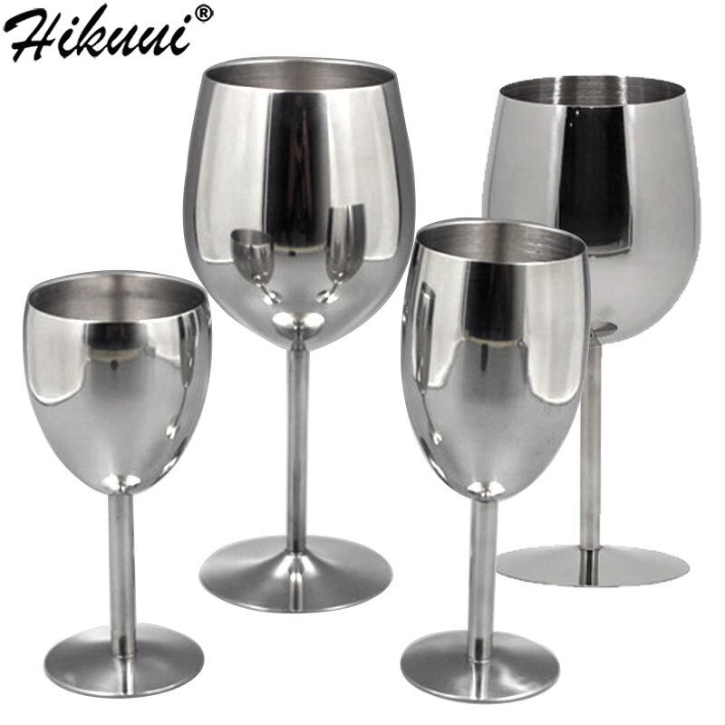 Copas de vino de acero inoxidable 18/8, copa de vino de Metal para Bar, champán, cóctel, beber, suministros de , 2 uds.