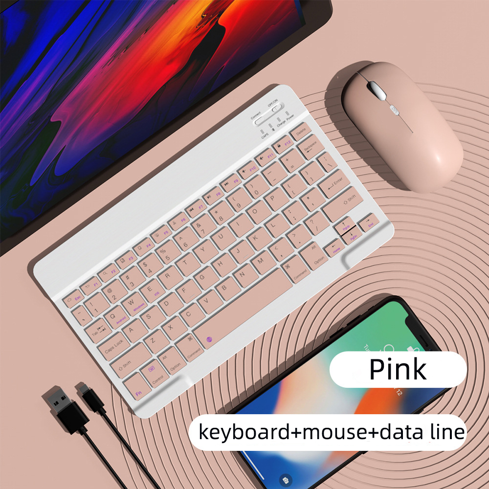 rechargeable wireless keyboard and mouse portable wireless mini bluetooth keyboard mouse set for laptop tablet notebook: pink