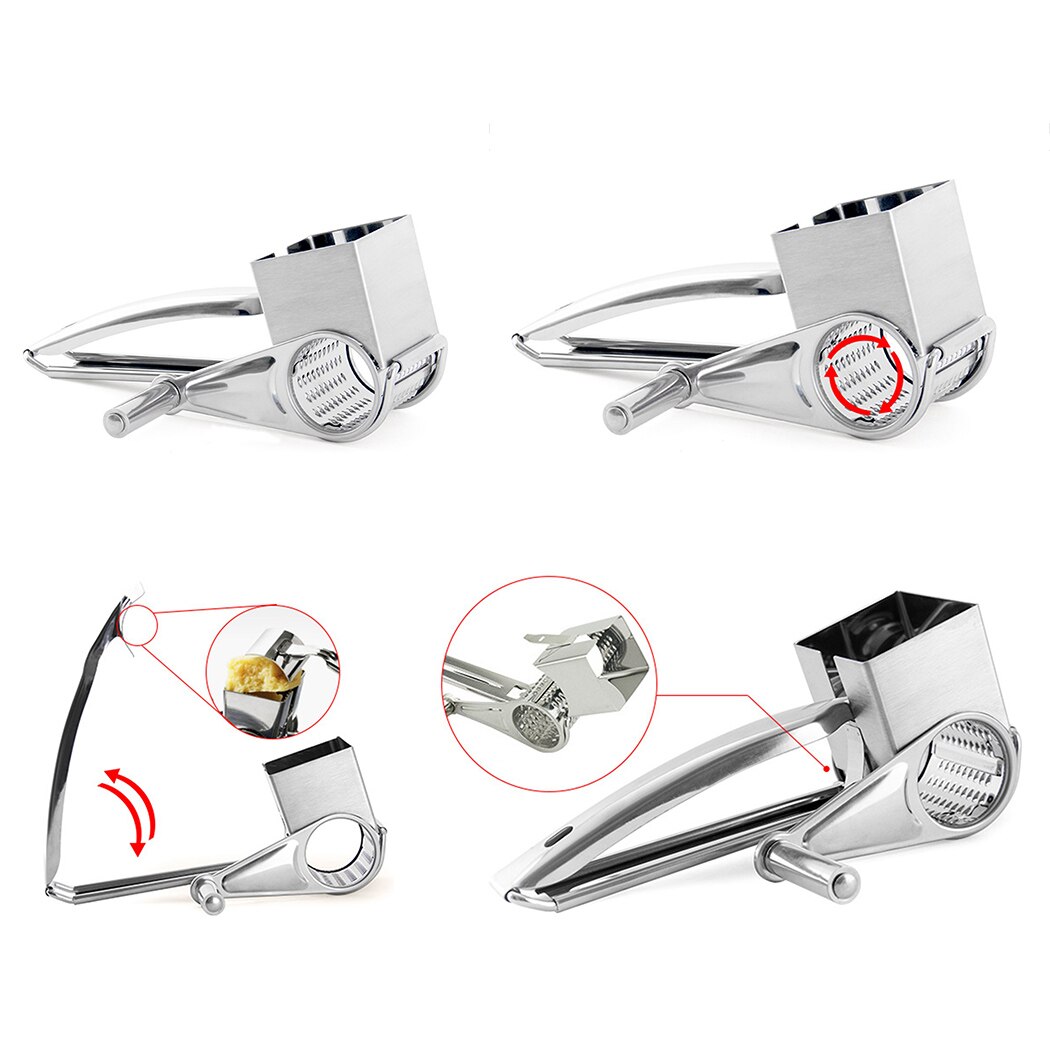 Multi-use Rotary Cheese Grater Stainless Steel Cheese Chocolate Grater With 3 Different Drums Cheese Butter Grater Slicer