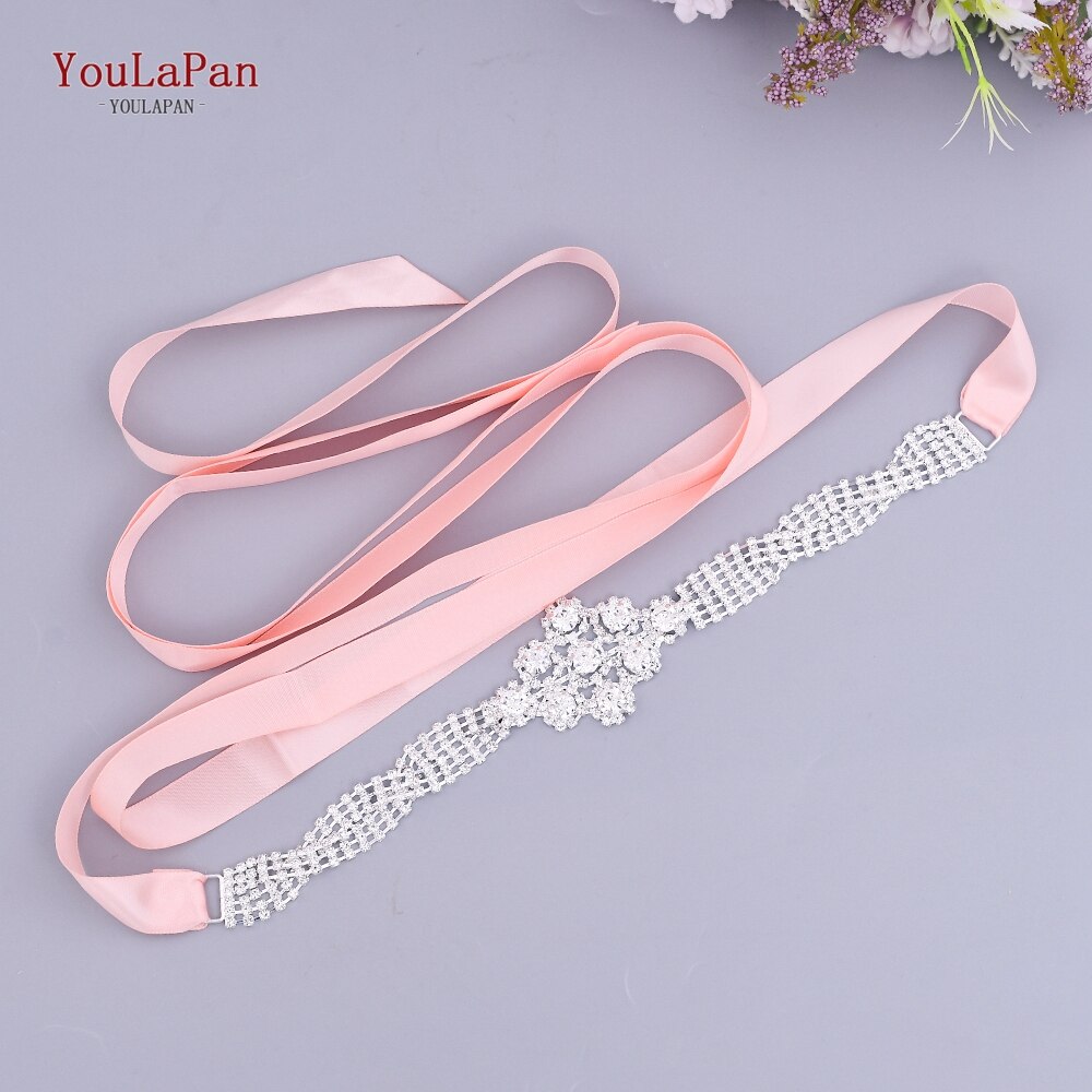 YouLaPan S98 Bling Bridal Belt Rhinestone Wedding Belt Dress Belt Luxury Dress Accessories Wedding Dress Accessories: Vntage Pink ribbon