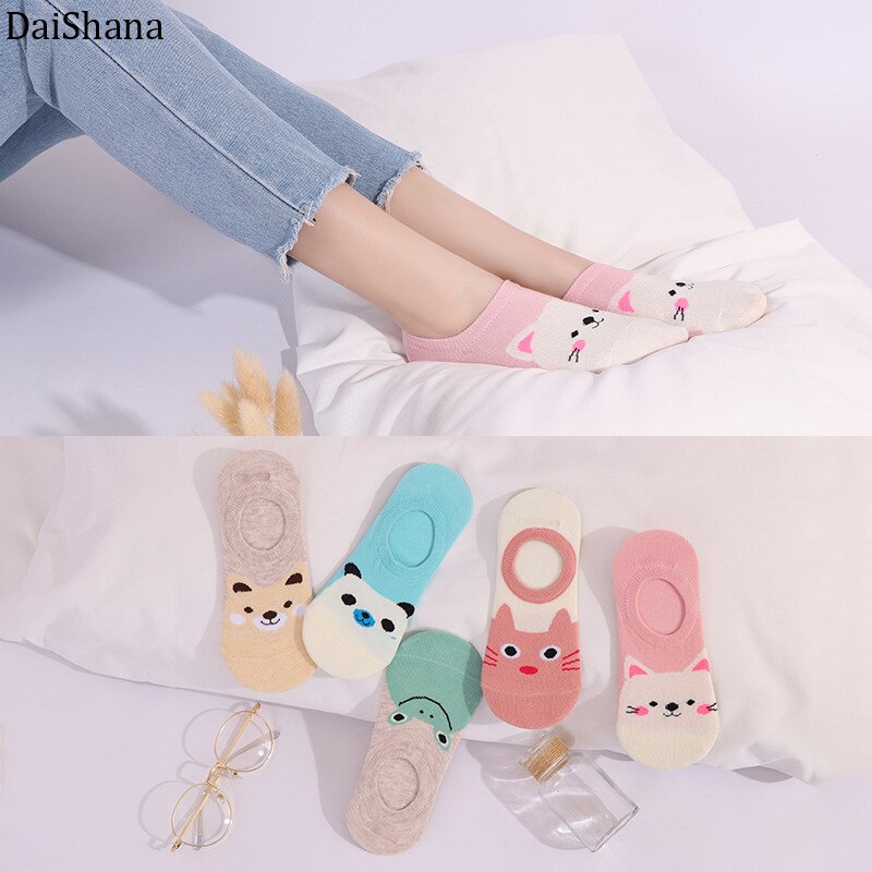 5 pares primavera nueva Arrivl de dibujos animados delgada calcetines de las mujeres de Animal divertido corto de algodón de las mujeres calcetín chica de calcetines-calcetines de 35-40: 31