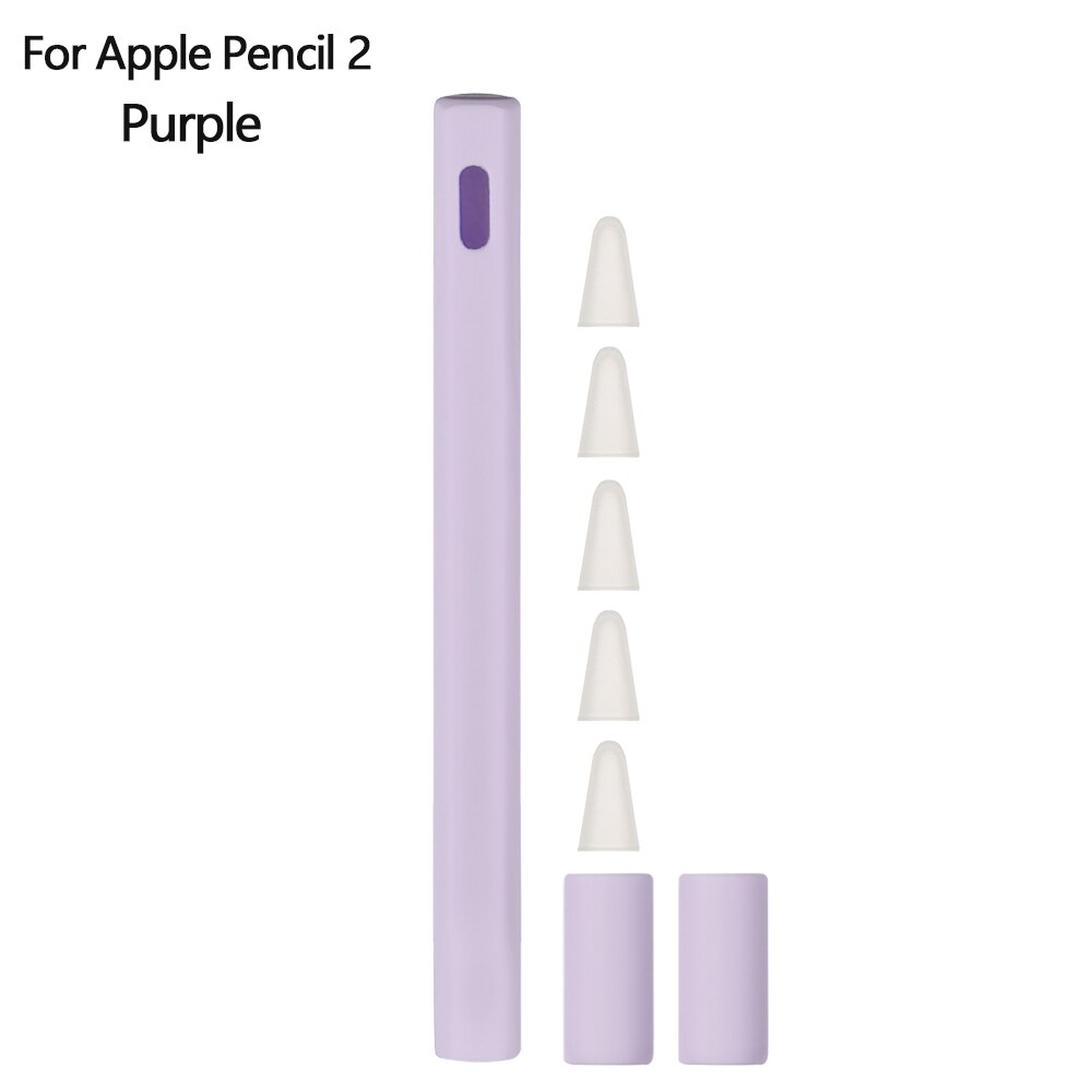 1 Juego de estuche para lápices de silicona, cubierta de la pluma táctil, Carcasa protectora para lápiz Apple 2/1: For Pencil 2 Purple