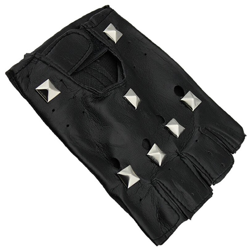 Guantes sin dedos, aspecto de cuero, con tachuelas, Punk Rock negro, Guay, Unisex: Adult square nail