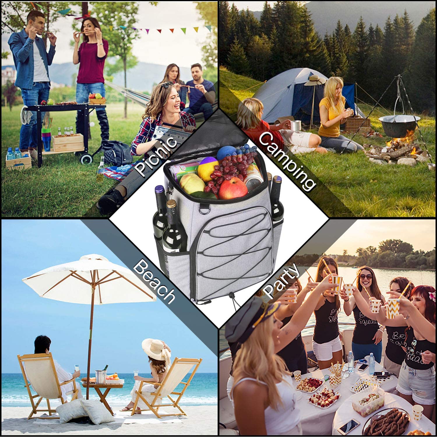 Insulated Food Backpack,Leak-Proof Reusable Cooler Bag for Bike ,Uber Eats,Doordash,Beach,Camping,Picnics