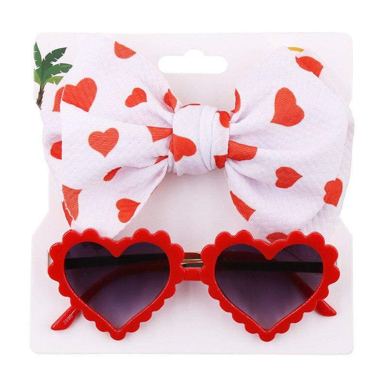 2Pcs/Set Dot Flower Leopard Print Baby Headband with Heart Sunglasses Kids Elastic Nylon Hair Band Girls Hair Accessories: set6