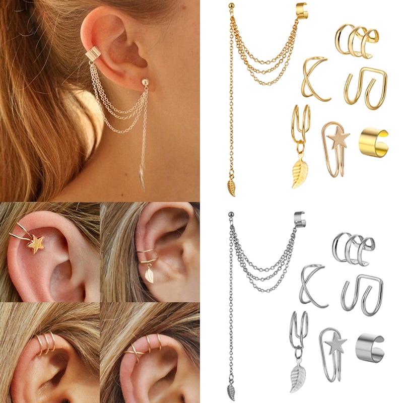 Vienkim Pairs Punk Rock Ear Clip Manchet Wrap Oorbellen Geen Piercing-Clip Op Kraakbeen Wrap Earring voor Vrouwen