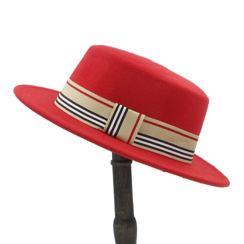 Frauen Männer Wolle Flache Homburg Filzhut Gentleman Schweinefleisch Kuchen Kirche Bootsfahrer Panama oben Kappen Gute Paket Größe 56-58 CM: rot