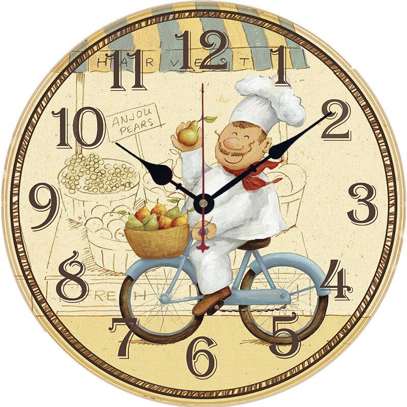 Horloges murales rétro, européenne, de Chef cuisinier, silencieux, Durable, décoration de cuisine, bureau, salon