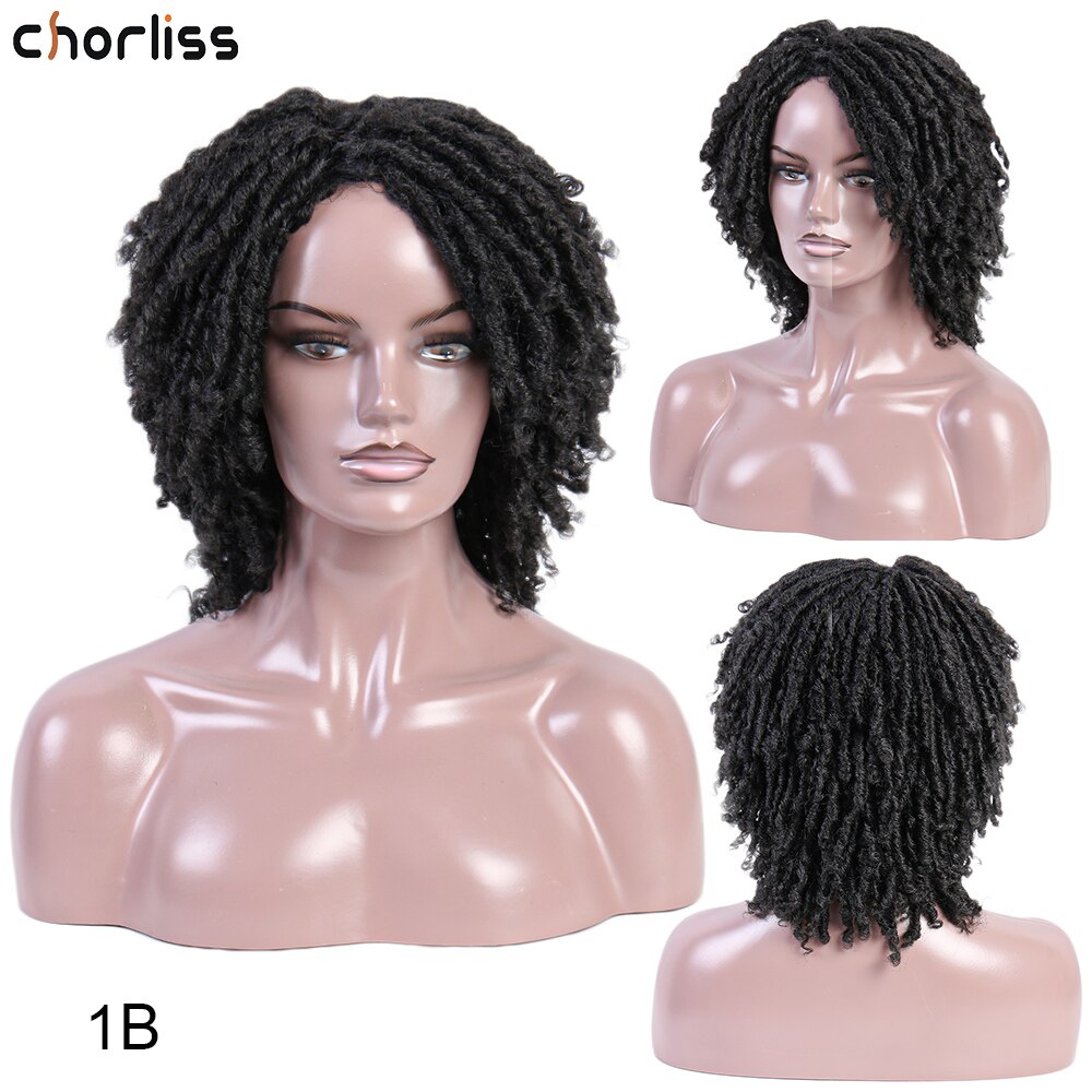 Dreadlock hår peruker mjuka korta syntetiska peruker kinky lockiga peruker för kvinnor virkad fläta peruk ombre bugg hög temperatur fiber: 1b