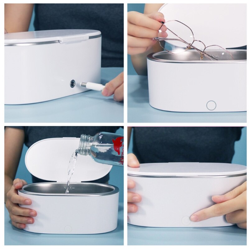 Mini nettoyeur de bijoux à ultrasons 24W, 500ml 220-240V, outil de maquillage pour lunettes, montre, Machine de nettoyage en un clic