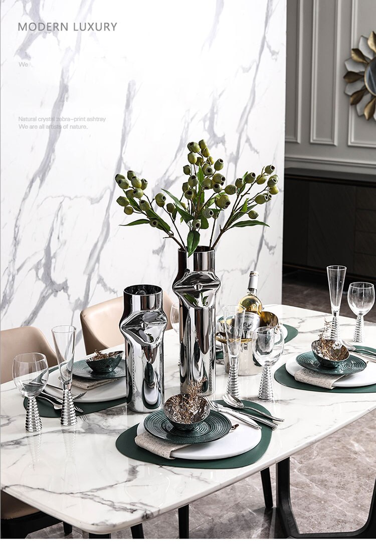 Modern Sales Office Cafe Restaurant Western Tableware Set Glass Plate Dinner Plate Round White Marble Tray Dining Table Ornament