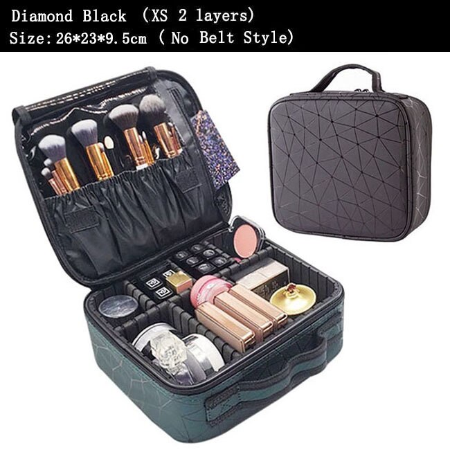 Kobiety PU skóra makijaż torba profesjonalny Manicure artysta torba na kosmetyki kobiece zestawy pełny Organizer na kosmetyki wózek Beauty Box: Diamond Balck XS