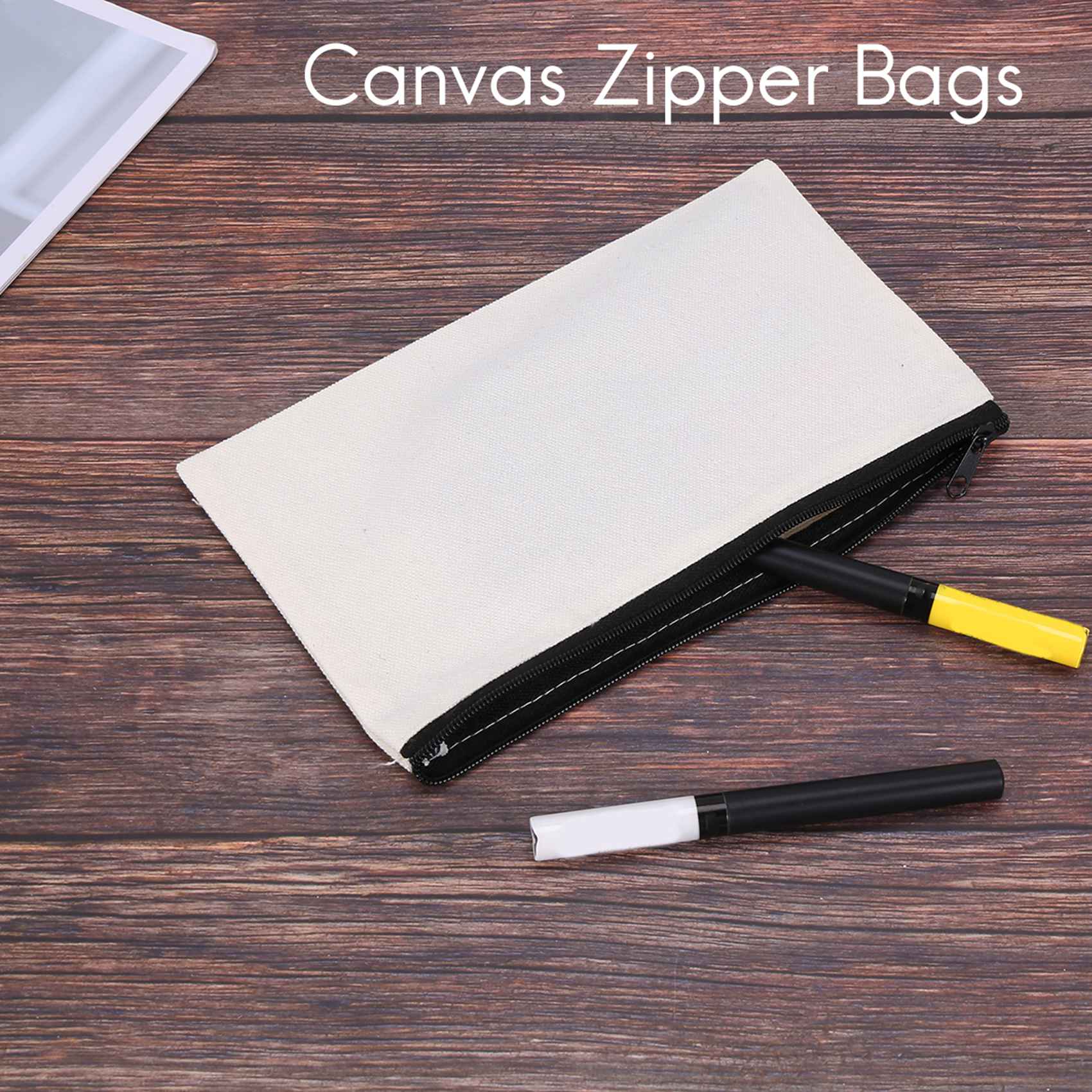 10Pcs Canvas Makeup Bags Canvas Zipper Pouch Bags Pencil Case Blank DIY Craft Bags Cosmetic Pouch for Travel DIY Craft School