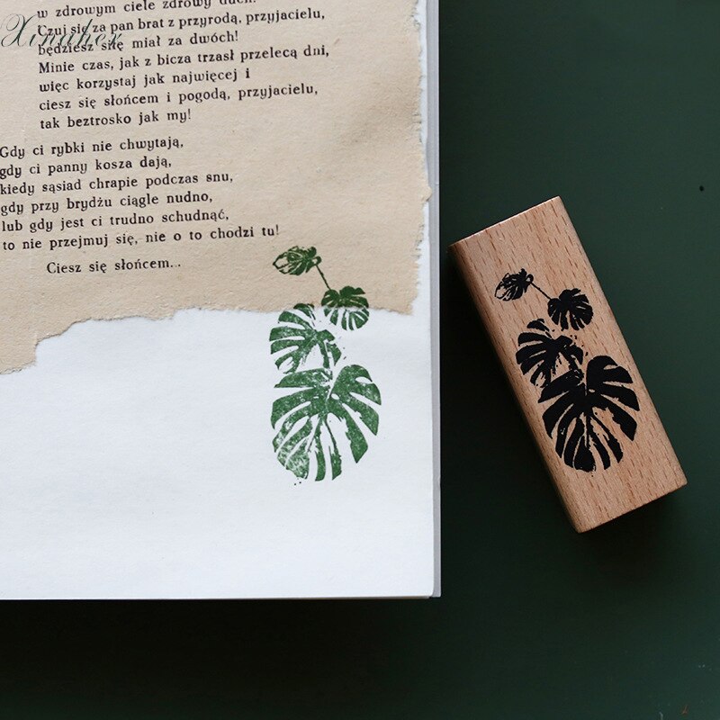 1-2 unidades por juego, sellos de goma madera con decoración de hojas Vintage para plantas, papelería de scrapbooking, sello estándar para manualidades DIY