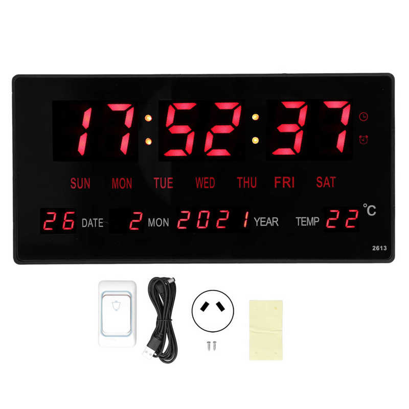 100‑240V LED Digital Wall Clock Desktop Large Display Electronic Date Clock Power Off Memory for School: Style1