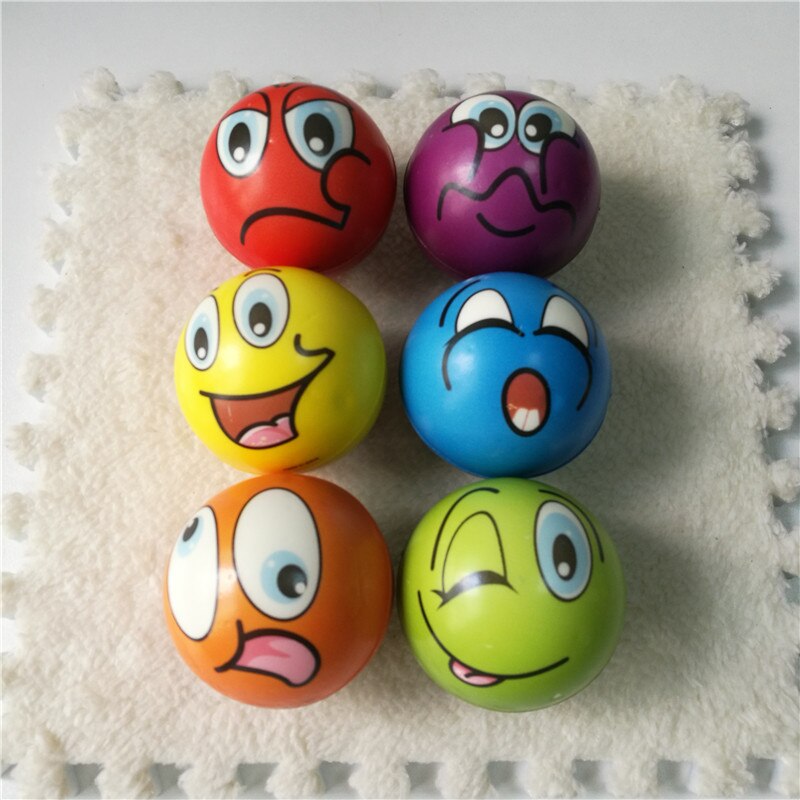 Stress boll relief tecknad smiley face pu skum bollar anti stress leksaker för barn pojkar flickor 63mm 12 st