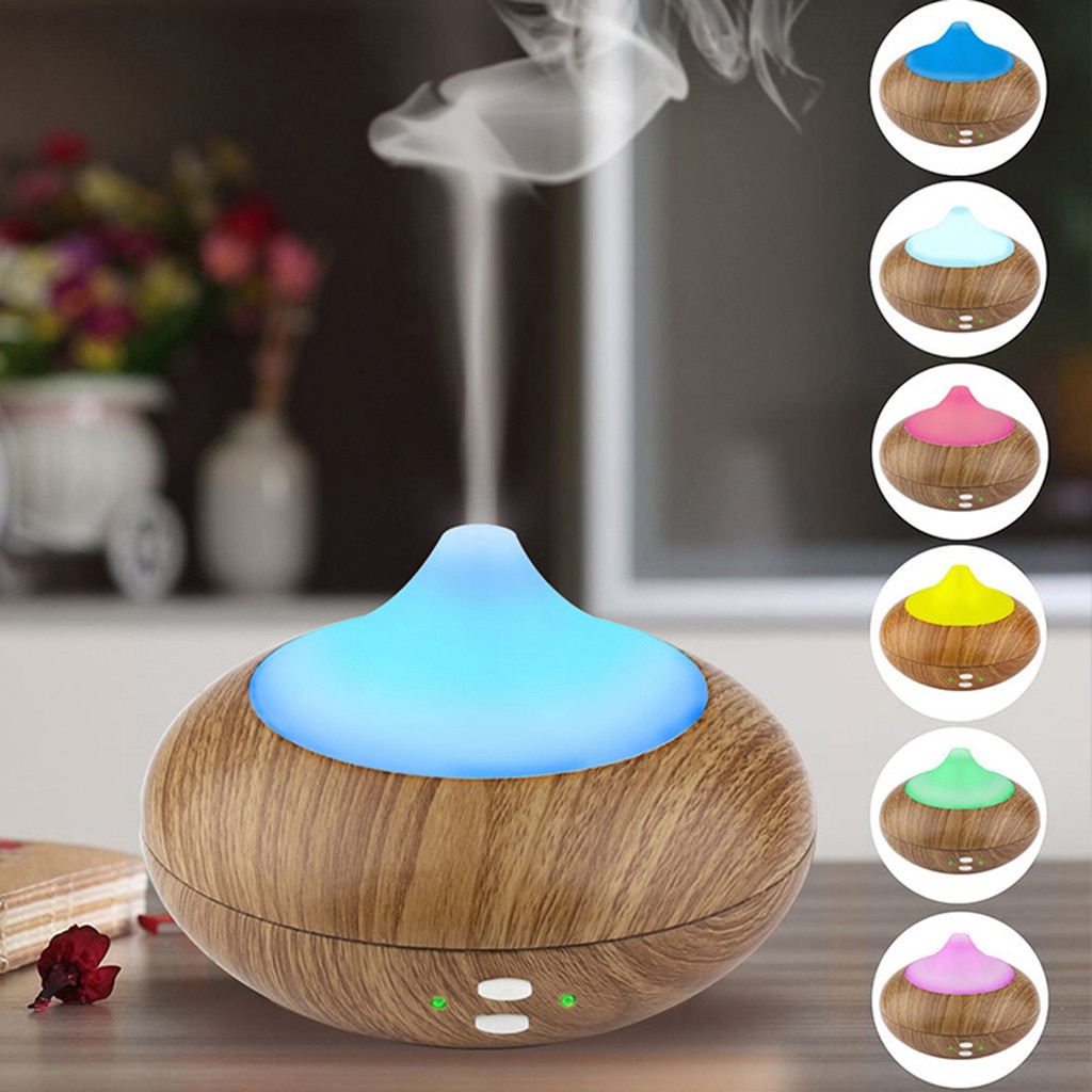 40# 300ml Wood Grain Humidifier Led Ultrasonic Aroma Diffuser Air Aromatherapy Essential Oil Diffuser With 7 Colors Led Light