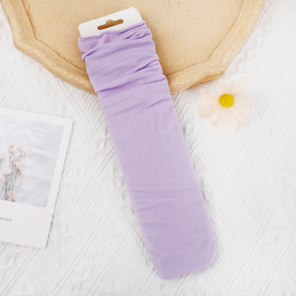 Kvinnor färgglada lösa noppfria strumpor stickade ribbade istunna vårsommar damstrumpor höga tubstrumpor streetwear college-stil strumpa: Himmelsblå