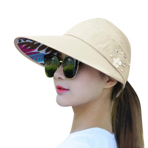 Zomer dames anti-uv opvouwbare zonneklep pet brede rand beschermt gezicht ademende outdoor hoed meerkleurig optionele bot pet: Beige