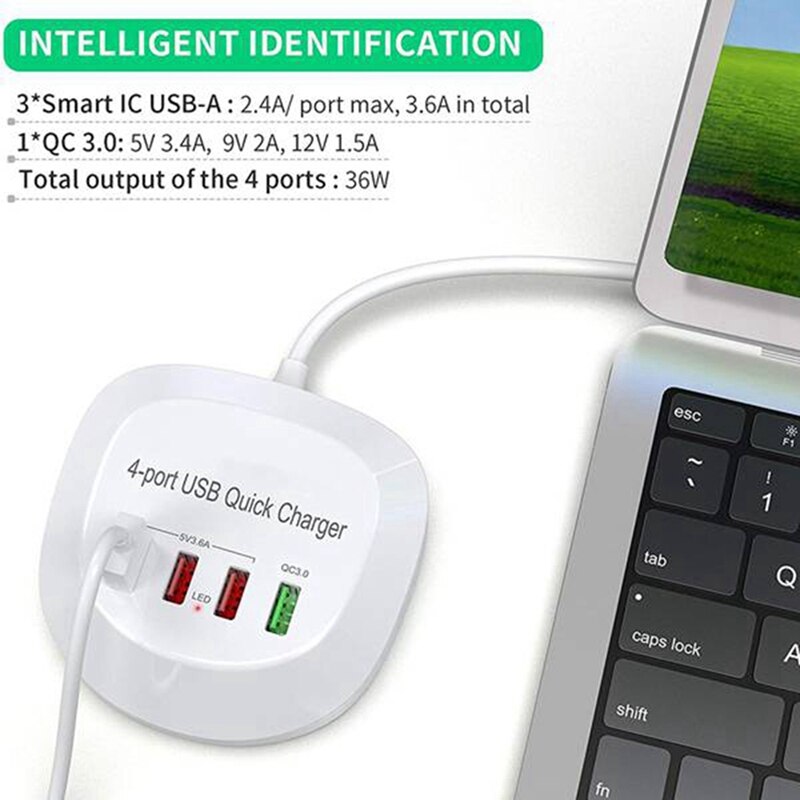 USB Charger Hub with Quick Charge 4 USB Port Portable Fast Phone Charging Station for Home Office Desktop Travel US Plug