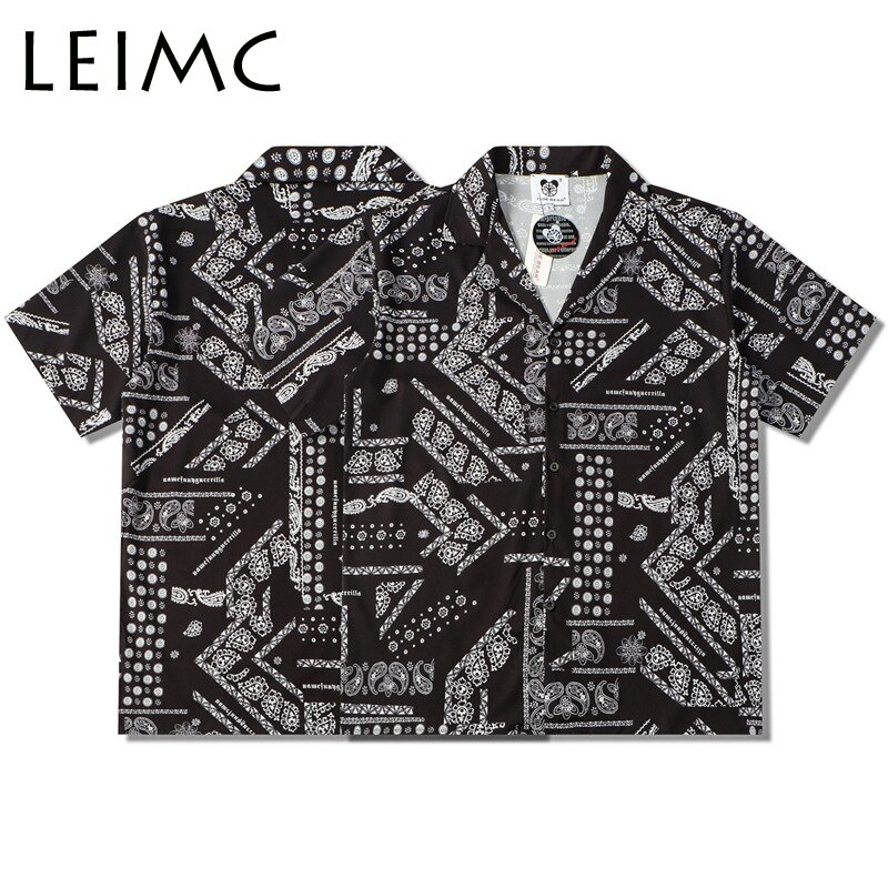 LEIMC Stye Cashew Flowers Print Short Sleeve Shirts Men Summer Casual Punk Rock Hip Hop Shirt Streetwear: X9 / M