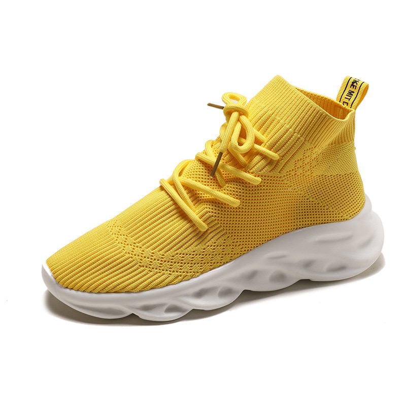 Autumn single shoes stretch socks shoes female students high help wild breathable sports large size women running shoes ZQ-29: Yellow / 9