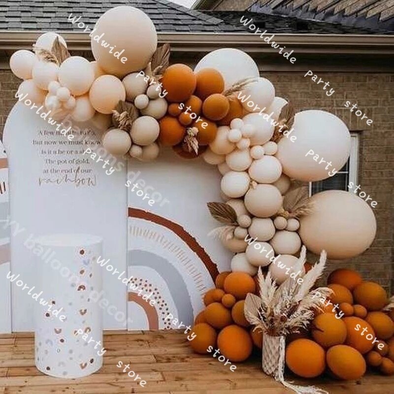 År diy ballon guirlande arch kit globalt retro efterår farve tema ballon bryllup layout orange baggrund vægdekoration