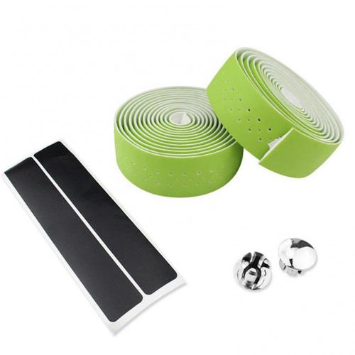 2Pcs Bike Handlebar Tapes Faux Leather Perforated Handle Straps Riding Supplies Wrap Guidoline Fixing Straps Bicycle Accessories: Green