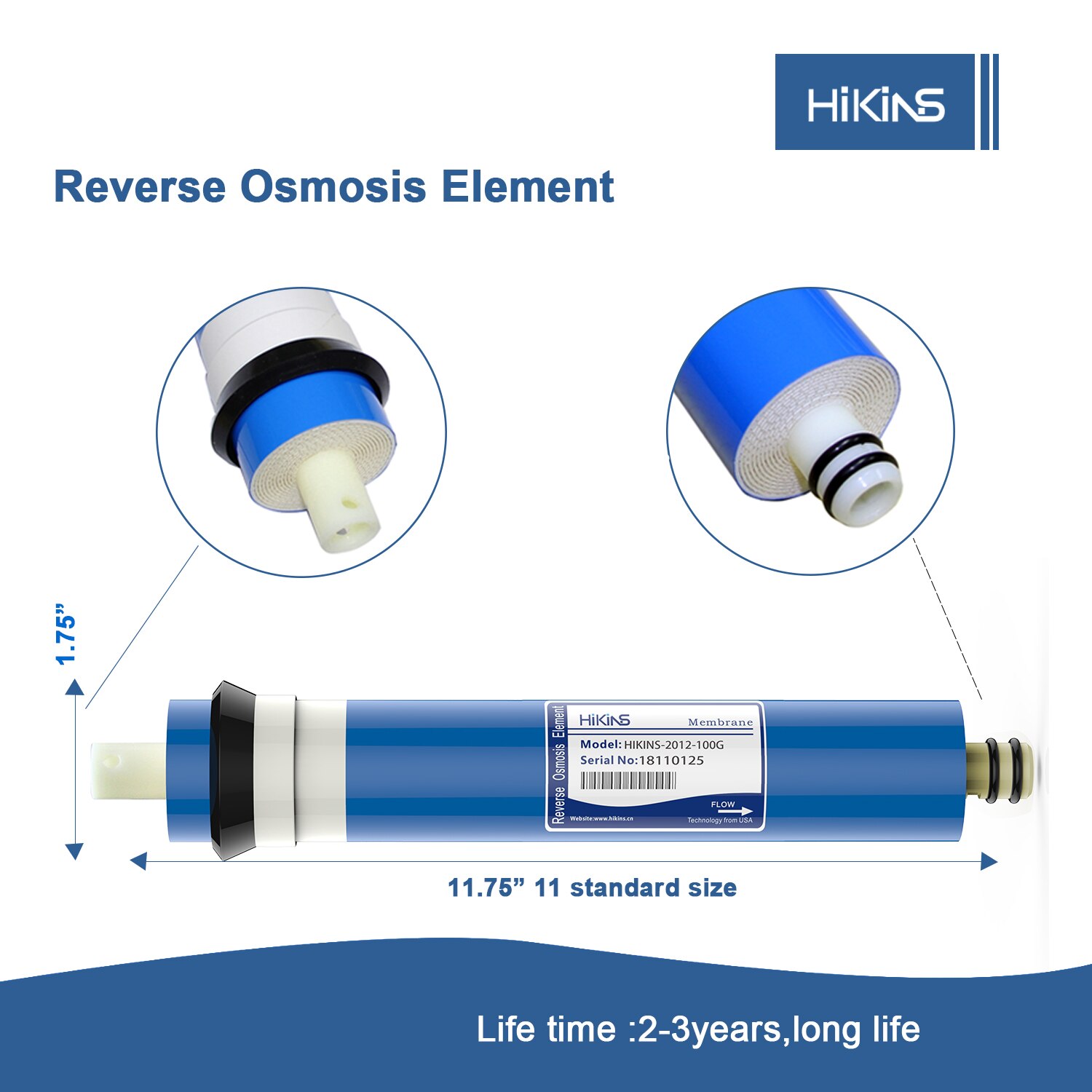 HiKiNS-filtro de ósmosis inversa para el hogar, filtración de agua, reducción de bacterias Kitc, 100 GPD RO, reemplazo Universal