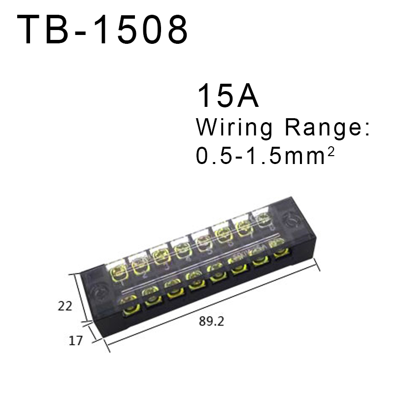 1Pcs TB-15 Series Dual Row Barrier Screw Terminal Block Strip Wire Connector 600V 15A 3/4/6/8/10/12 Positions Optional: TB1508