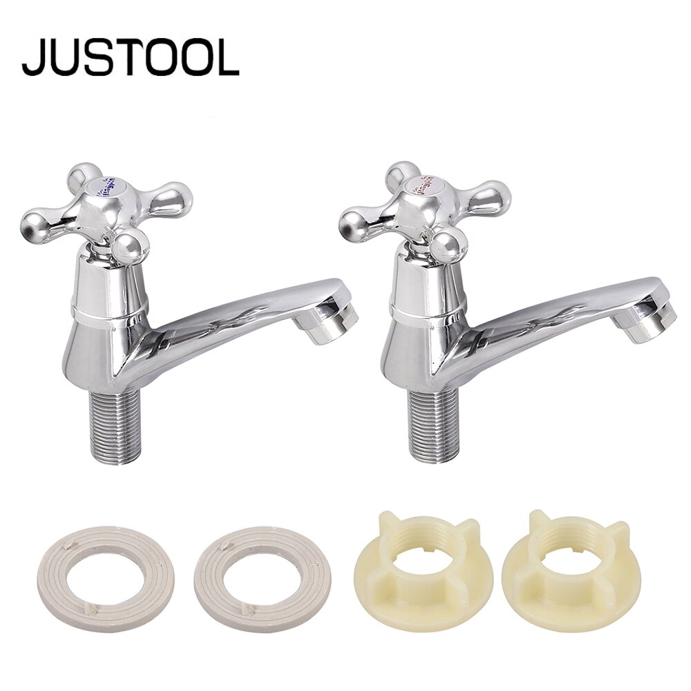 Justool 2Pcs Keuken Badkamer Water Kranen Twin En Koude Paar Tap Traditionele Bad Badkamer Wastafel Wastafel Chroom Wastafel kranen