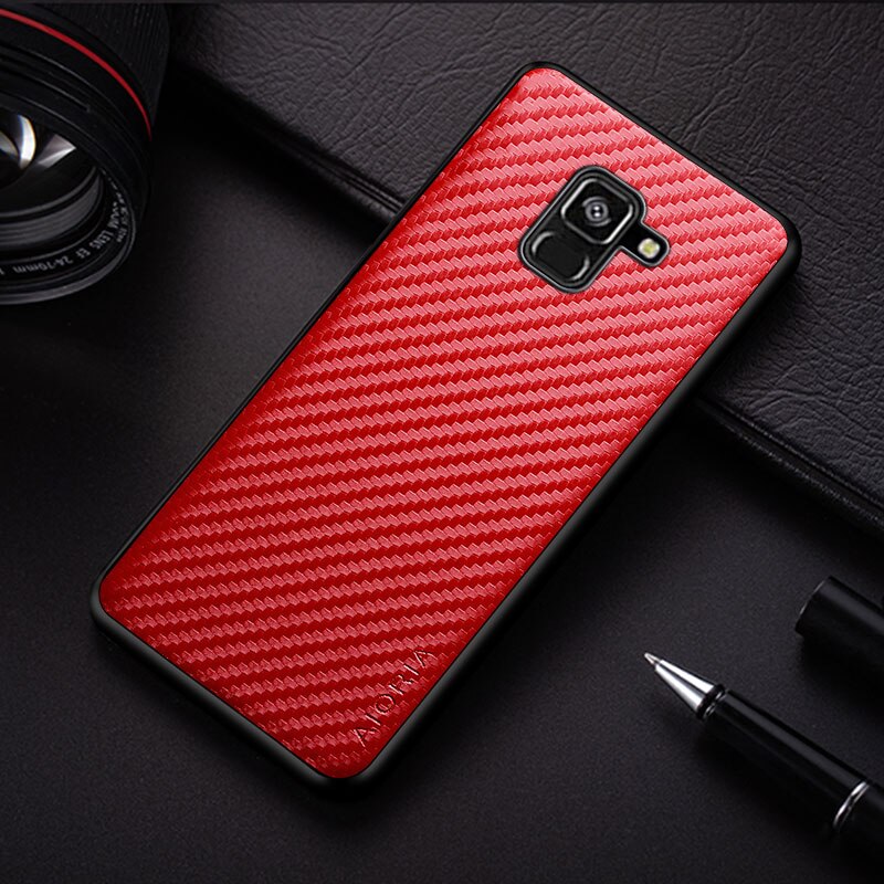 Telefondeksel i karbonfibertekstur til samsung galaxy  a8 pluss mykt bakdeksel til samsung galaxy  a8 -deksel: Galakse  a8 pluss 2018 / Rød