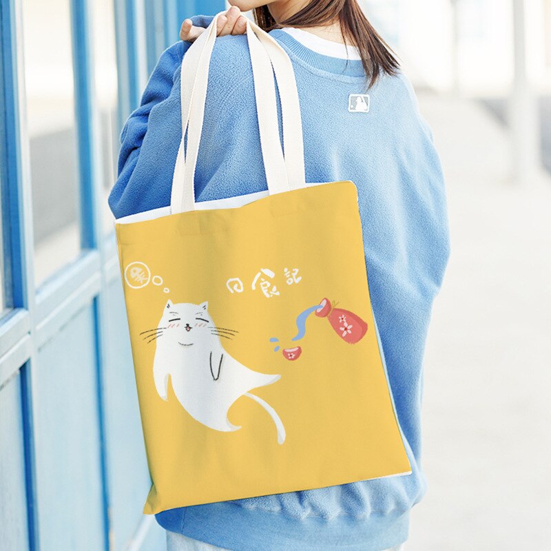 Japońskie małe świeże płótno damska torba na ramię kreskówka słodki kociak dużego ciężaru torba płócienna torba studencka płócienna torba