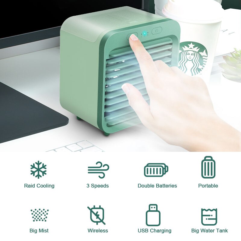 Draagbare Mini Air Conditioner Desktop Ventilator 5000Mah Usb Oplaadbare Luchtkoeler Tafel Cooling Mist Fan Luchtbevochtiger Voor Office Home