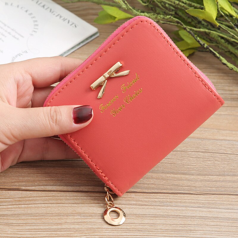 Korean Ladies Coin Purse Simple Bow Coin Purse Zipper Small Purse Short Coin Purse Card Holder: Watermelon Red