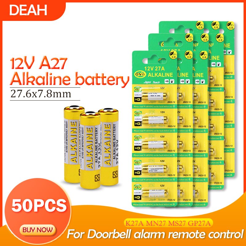 50X12V 27A Alkaline Batterijen G27A MN27 MS27 GP27A A27 L828 V27GA ALK27A A27BP K27A VR27 R27A Voor deurbel Alarm Afstandsbediening